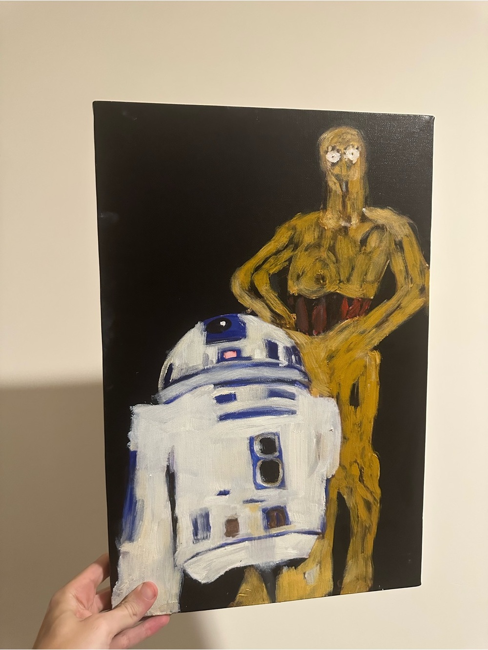 Abstract Star Wars painting Canvas Art in Gold and White r2 d2 18x12